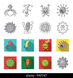 Verschiedene Arten von Mikroben und Viren. Viren und Bakterien Sammlung Icons in Schwarzweiß, flacher Stil vektor Symbol lieferbar Abbildung. Stock Vektor