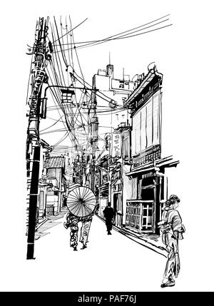 Straße in Japan - Vector Illustration (japanische Zeichen fake sind - ohne Bedeutung) Stock Vektor