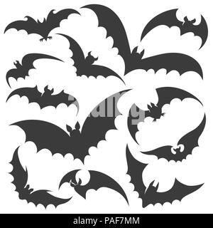 Bat Silhouetten. Vektor Fledermäuse Silhouette, Halloween Gruselige Nacht vampir Herde auf weißem Hintergrund Stock Vektor