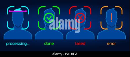 Gesichtserkennungssystem Konzept menschliches Gesicht Scannen blaue Vorlage Hintergrund Stock Vektor