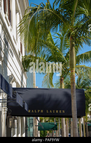 Nahaufnahme der Vordach über dem Eingang zum Ralph Lauren Designer Store im Rodeo Drive, Beverly Hills, Los Angeles Stockfoto