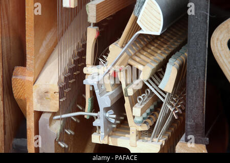 Details Klavier Mechanismus Hammer-string, Stifte und Hämmer Stockfoto