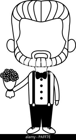 Süße Zwerg mann mit blumen blumenstrauss cartoon Vector Illustration graphic design Stock Vektor