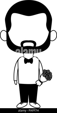 Süße Zwerg mann mit blumen blumenstrauss cartoon Vector Illustration graphic design Stock Vektor