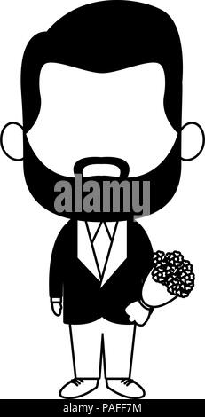 Süße Zwerg mann mit blumen blumenstrauss cartoon Vector Illustration graphic design Stock Vektor