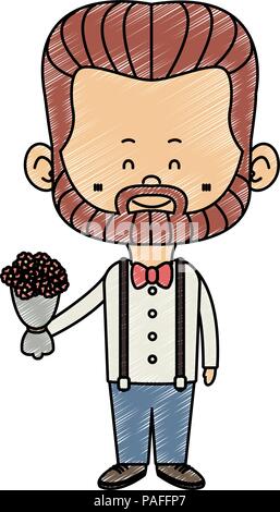 Süße Zwerg mann mit blumen blumenstrauss cartoon Vector Illustration graphic design Stock Vektor