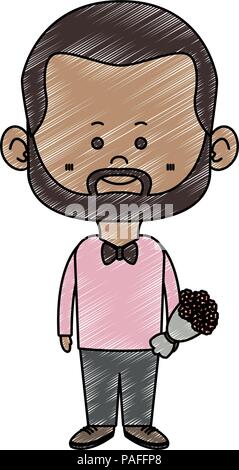 Süße Zwerg mann mit blumen blumenstrauss cartoon Vector Illustration graphic design Stock Vektor