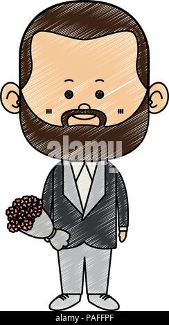 Süße Zwerg mann mit blumen blumenstrauss cartoon Vector Illustration graphic design Stock Vektor
