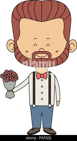 Süße Zwerg mann mit blumen blumenstrauss cartoon Vector Illustration graphic design Stock Vektor
