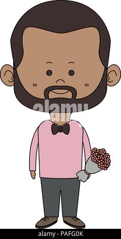 Süße Zwerg mann mit blumen blumenstrauss cartoon Vector Illustration graphic design Stock Vektor