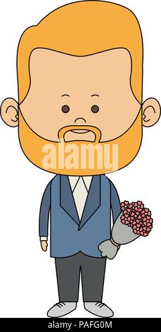 Süße Zwerg mann mit blumen blumenstrauss cartoon Vector Illustration graphic design Stock Vektor