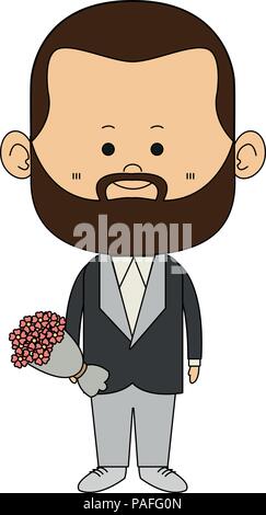 Süße Zwerg mann mit blumen blumenstrauss cartoon Vector Illustration graphic design Stock Vektor