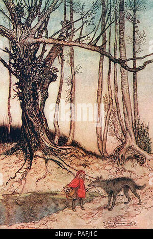 Illustration zu einem Märchen "Rotkäppchen" - Arthur Rackham Stockfoto