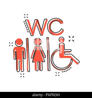 Vektor Cartoon, Toilette Symbol im Comic-stil. Männer und Frauen toilette Schild Abbildung Piktogramm. WC Business splash Wirkung Konzept. Stock Vektor