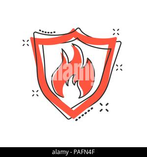 Vektor cartoon Brand Warnschild Schild Symbol im Comic-stil. Flammschutz zeichen Abbildung Piktogramm. Feuer splash Wirkung Konzept. Stock Vektor