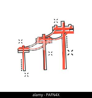 Vektor cartoon Hochspannungsleitungen Symbol im Comic-stil. Elektrische pole Zeichen Abbildung Piktogramm. Power line Business splash Wirkung Konzept. Stock Vektor