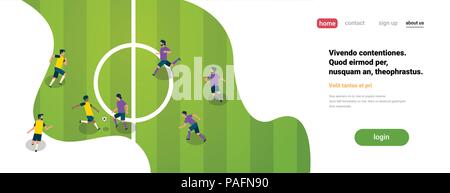 Fußballspiel mit Spieler top Winkel anzeigen Fußball-Spiel Meisterschaft Konzept flachbild Banner kopieren Raumzeiger Abbildung Stock Vektor