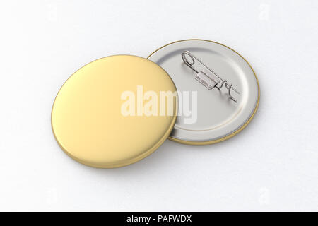 Leere goldene Ehrennadel pin Brosche auf weißem Hintergrund. 3D-Darstellung Stockfoto