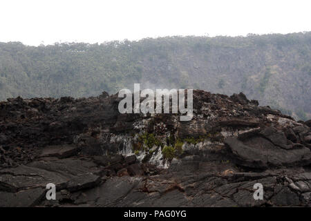 Die turbulente Kraterboden des Kilauea Iki Krater mit dampfenden Lüftungsschlitze in Hawaii, USA Stockfoto