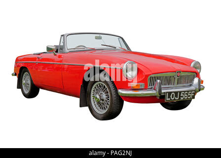 Rot 1967 MGB Roadster isoliert auf weißem Hintergrund Stockfoto