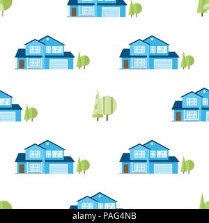 Suburban Häuser nahtlose Muster. Vector Illustration. Amerikanische Häuser nahtlose Muster. Stock Vektor