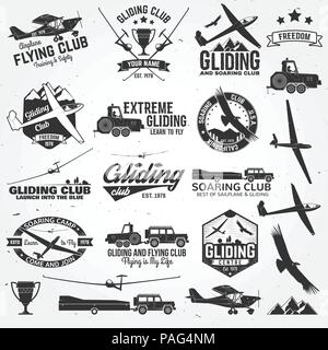 Soaring club retro Abzeichen und Designelementen. Vector Illustration. Gliding Club Design. Konzept für T-Shirt, Druck, Siegel oder Stempel. Urlaub mit der ganzen Familie, act Stock Vektor