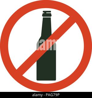 Kein Alkohol unterzeichnen. Verbot von alkoholischen Getränken. Red verboten Symbol mit der Flasche. Vektor isoliert Abbildung. Stock Vektor
