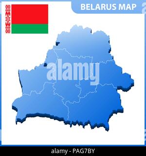 Sehr detaillierte dreidimensionale Karte von Belarus. Verwaltungseinheit. Stock Vektor