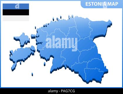 Sehr detaillierte dreidimensionale Karte von Estland. Verwaltungseinheit. Stock Vektor