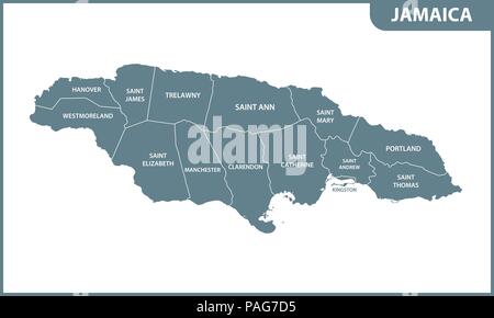 Die detaillierte Karte von Jamaika mit Regionen oder Staaten. Verwaltungseinheit. Stock Vektor