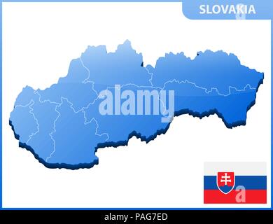 Sehr detaillierte dreidimensionale Karte der Slowakei mit Regionen Grenze Stock Vektor