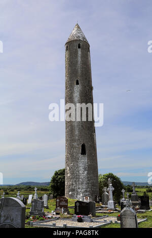 Killmacduagh Kloster ist ein RUINIERT 7. Jahrhundert Abtei in der Nähe der Stadt Gort in der Grafschaft Galway, Irland. Es war der Geburtsort der Diözese Kilmacdu Stockfoto