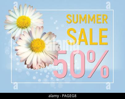 Summer Sale Banner mit Daisy Flowers Stock Vektor