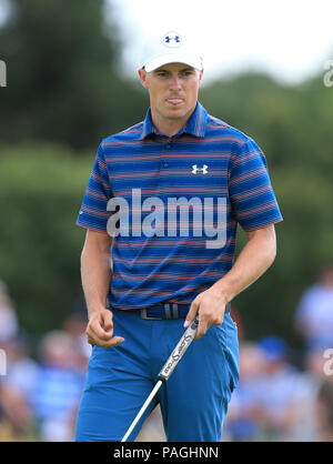 Carnoustie Golf Links, Angus, Großbritannien. 22. Juli, 2018. Die 147 Open Golf Championship, 4 Runde; Jordanien Spieth (USA) reagiert, nachdem Sie ein doppeltes Phantom auf den durchschnittlichen fünf sechste Bohrung die ihn aus einem Anteil der Leitung der Credit: Aktion plus Sport/Alamy leben Nachrichten Stockfoto
