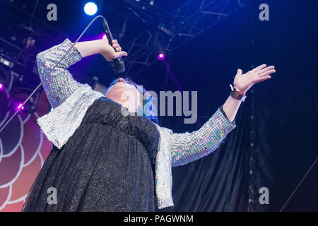 Pori, Finnland. Juli 2018 21. Hannah Williams & die Bestätigungen, die in der finnischen Open Air Festival Pori Jazz. Quelle: Stefan Crämer/Alamy leben Nachrichten Stockfoto