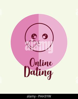 On-line-Design mit kiss Emoji über rosa Kreis und weißem Hintergrund, farbenfrohen Design. Vector Illustration Stock Vektor