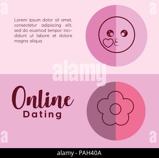 On-line-Infografik mit kiss Emoji und Blume Symbol, farbenfrohen Design. Vector Illustration Stock Vektor