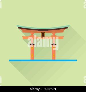 Flache Bauweise lange Schatten vektor Icon von Itsukushima Schrein torii, Miyajima, Japan. Stock Vektor