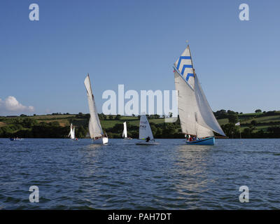 Kleine Cornish Dorf regatta ist Gastgeber des jährlichen Rennen wo Falmouth Arbeiten Boote sind eine große Attraktion für die Menschen auf den Punkt, Kai, Devoran zu beobachten Stockfoto