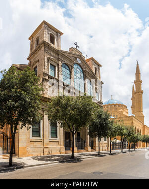 Saint Georges maronitische Kathedrale und Mohammad Al-Amin Moschee in Downtown Beirut Central District, Libanon Stockfoto