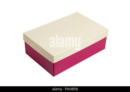 Rosa Schuhe beige Box mit Deckel für Schuh oder Sneaker Produkt Verpackung Mockup, auf weißem Hintergrund. mit Freistellungspfaden. Stockfoto
