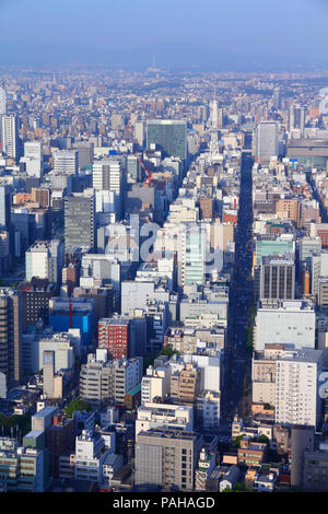 Nagoya, Japan - Stadt in der Region Chubu. Luftbild mit Wolkenkratzern. Stockfoto