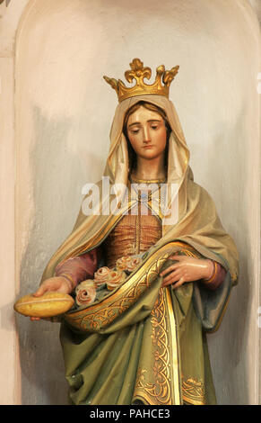 Die heilige Elisabeth von Ungarn, Statue auf dem Altar des Heiligen Franz von Assisi in der Kapelle Unserer Lieben Frau von Gesundheit in Vela Luka insel Korcula, Kroatien Stockfoto