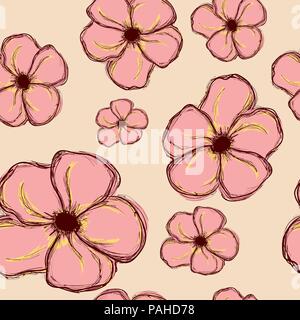 Nahtlose Muster mit großen rosa Hand Blumen Stock Vektor