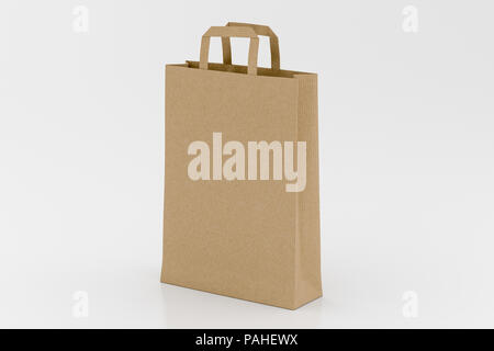 Handwerk Papier Shopping Bag auf weißem Hintergrund. 3D-Darstellung Stockfoto