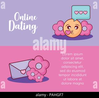 On-line-Infografik mit kiss Emoji und Blumen Symbol, farbenfrohen Design. Vector Illustration Stock Vektor