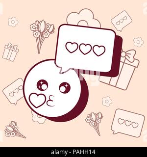 On-line-Design mit kiss Emoji und ähnliche Symbole über orange Hintergrund, farbenfrohen Design. Vector Illustration Stock Vektor