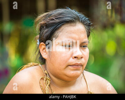 Amazonien, PERU - 10.November 2010: Unbekannter Amazoniens indigene Frau. Indigene Völker Amazoniens sind der COICA (Koordinator von Indigeno geschützt Stockfoto