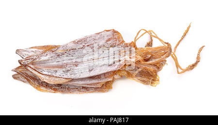 Getrockneten Tintenfisch auf weißem Hintergrund Stockfoto