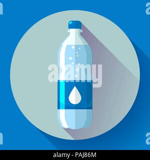 Flasche Wasser Symbol im flachen Stil auf blauem Hintergrund Vector Illustration. Stock Vektor